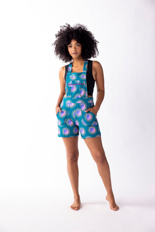 Overall Shorts Romper - Tropical Yin Yang