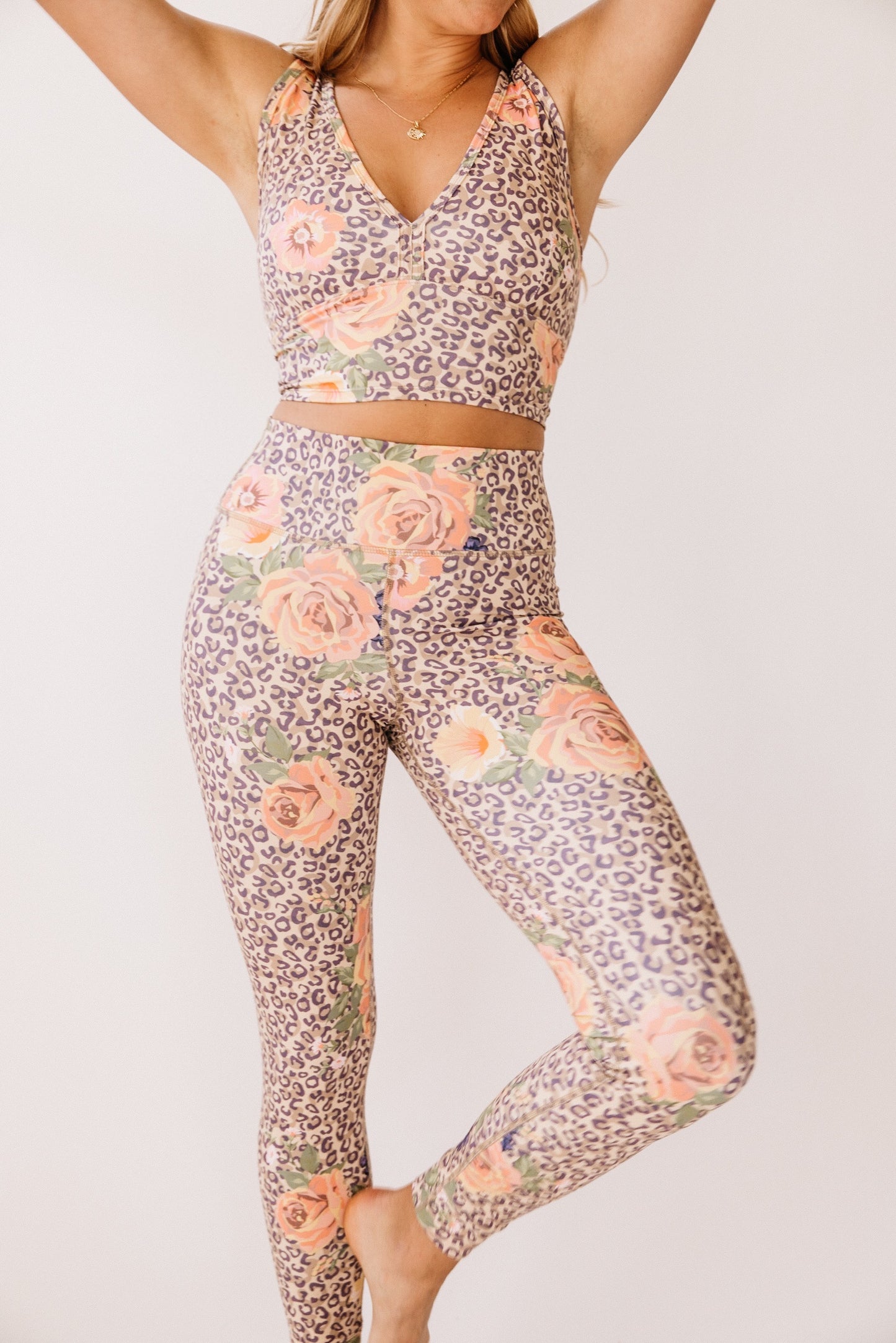 women's high waisted leggings, 82% recycled polyester, 18% spandex, floral print activewear
